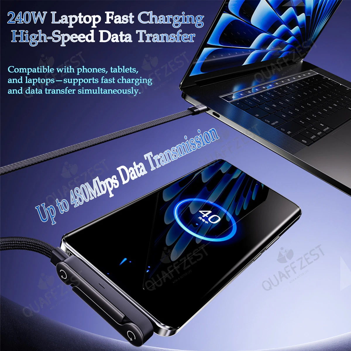2-in-1 240W Fast Charging Foldable Phone Holder Data Cable Fast Charging Cable Phone Tablet Foldable Holder Quake