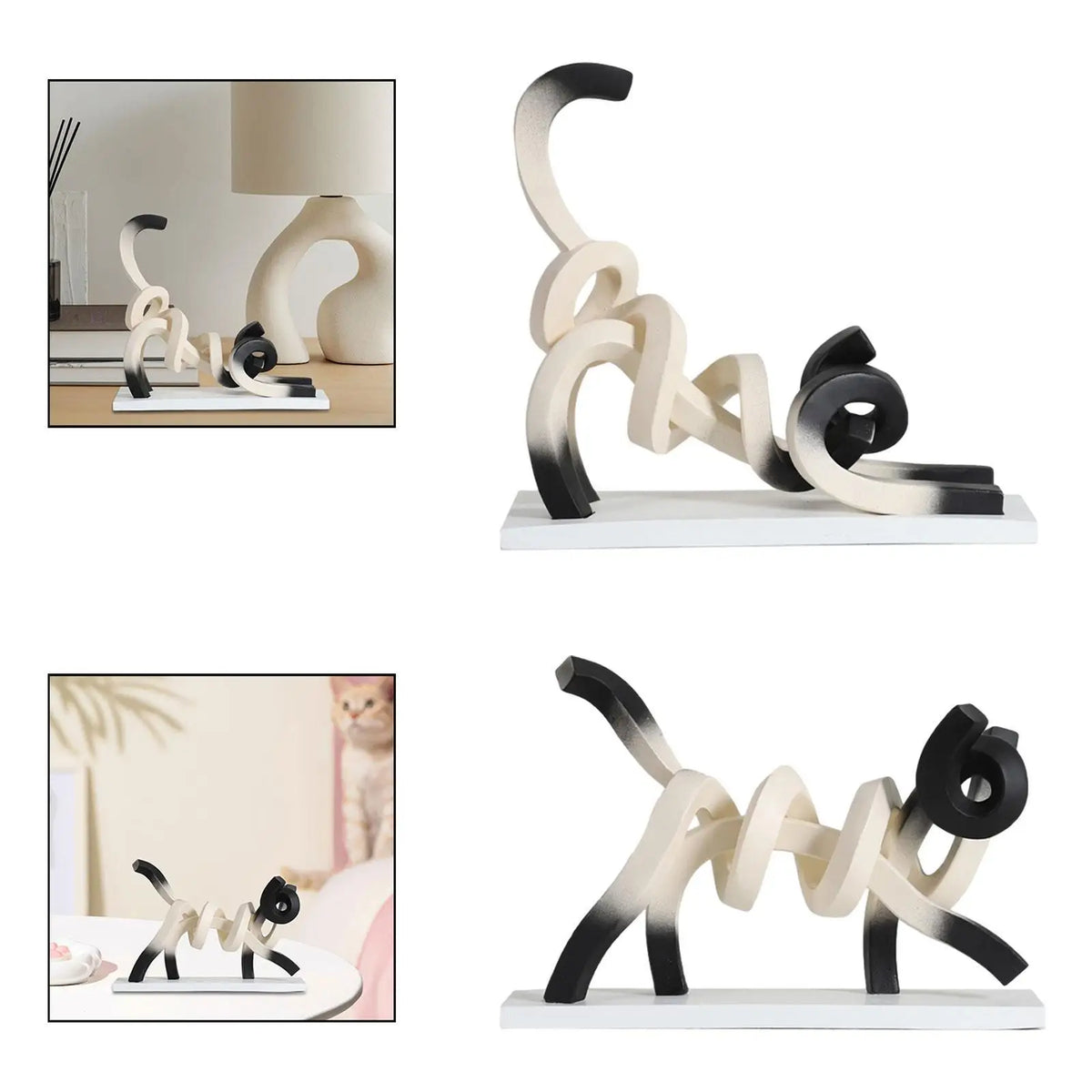 Abstract Cat Figurine,Resin Figure Dorm Line Crafts Statue Minimalist Art Quake