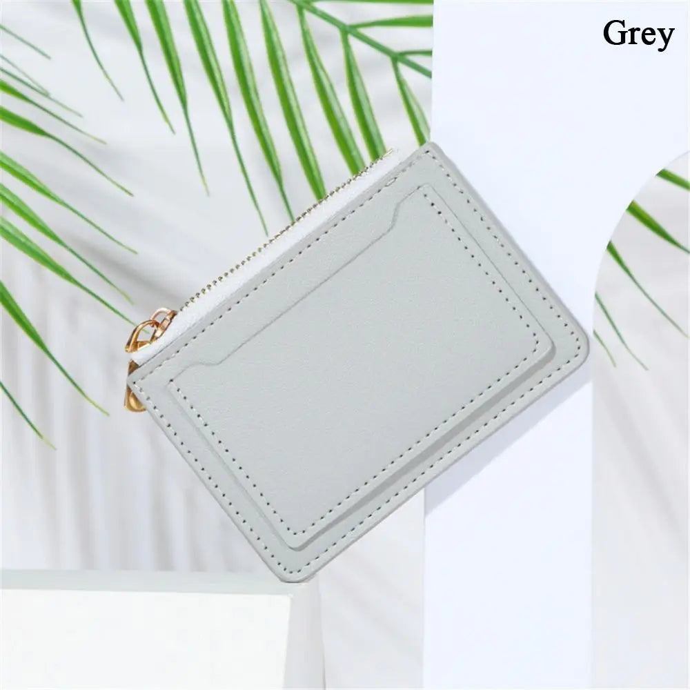 Women Mini Coin Purse PU Leather Short Wallets Card Holder Fashion Zipper Pouch Girls Money Bag Quake grey