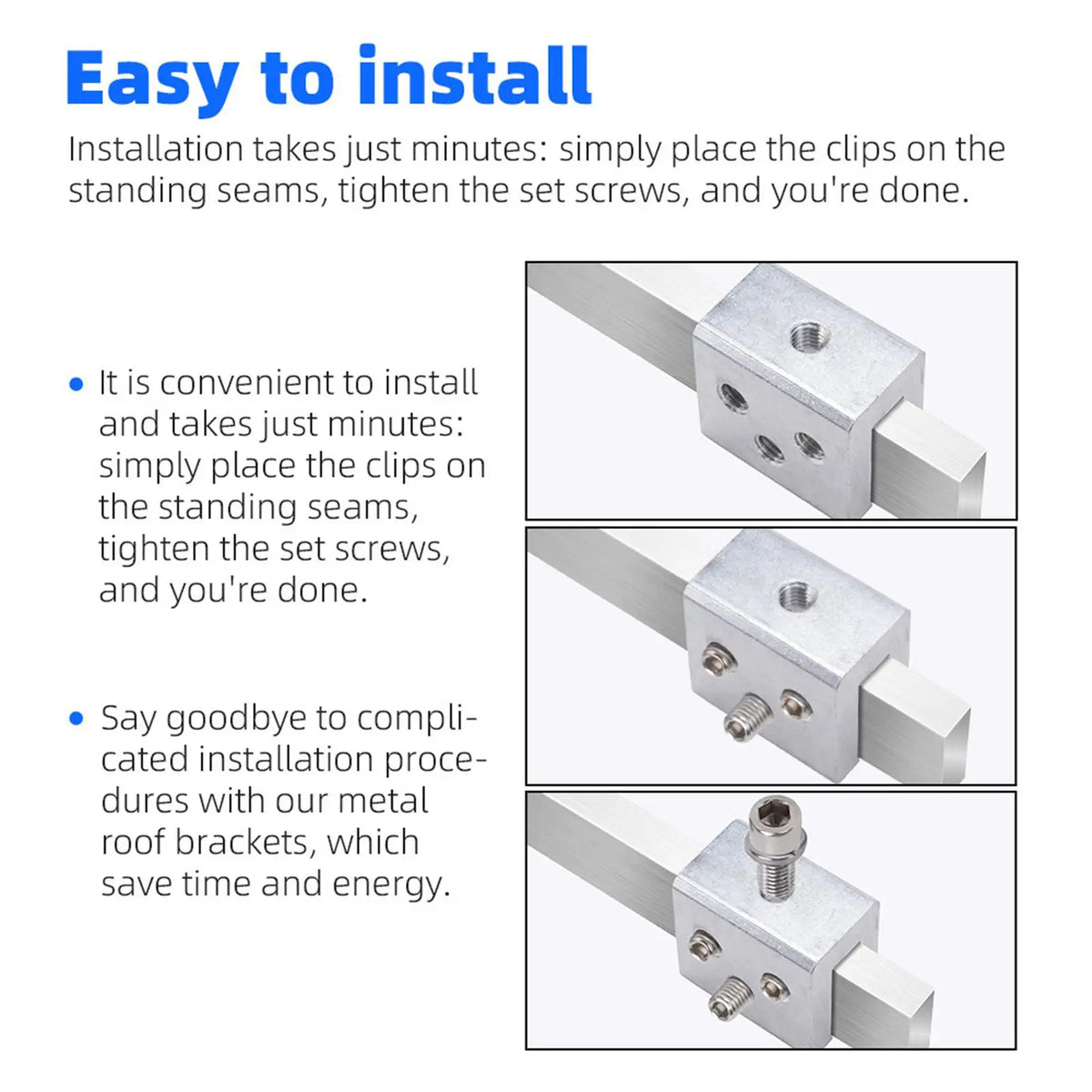 Easy to Install Standing Seam Roof Clamps Metal Roof Bracket Accessory for Solar Panel Mount and Cables Quake 24Pieces