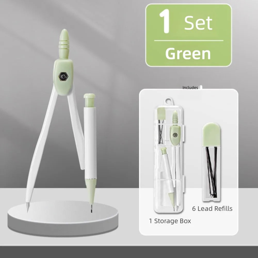 8PCS/Set High Quality Plastic Ruler Compasses Set Eraser Transparent Protractor Set Square Straight Ruler Drawing Tool Students Quake Green Compass Set