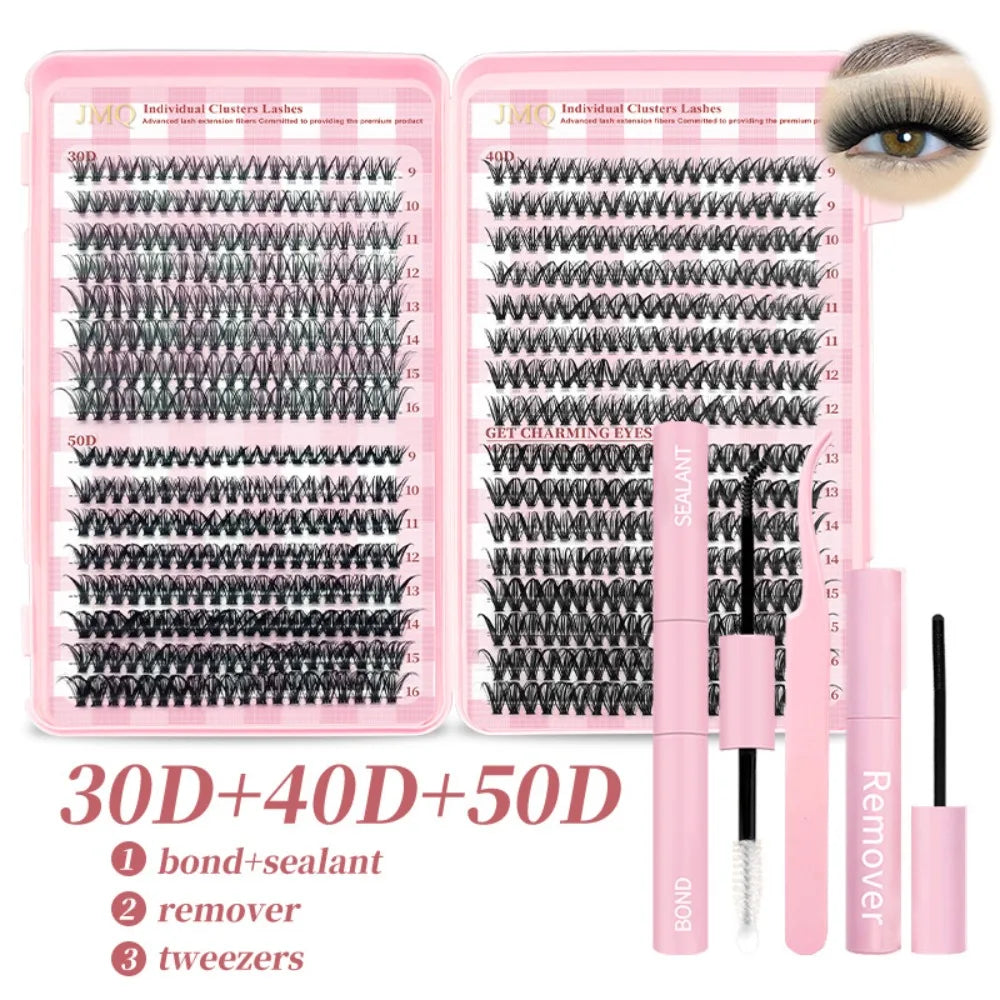 9-16mm Length False Eyelashes Natural Look Wispy Style DIY Lash Extension Kit Fluffy Clusters Volume Fans Fake Eyelash Quake 30D-50D -with tools-