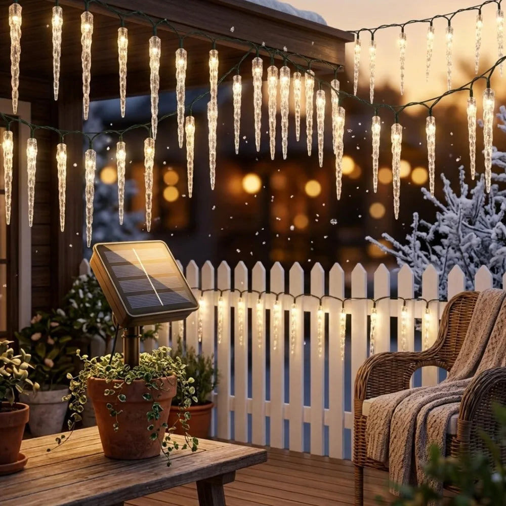 Solar Powered Icicle Light String Christmas Simulation LED Icicle Light Xmas Tree Ornament New Year Home Party Decorative Light Quake