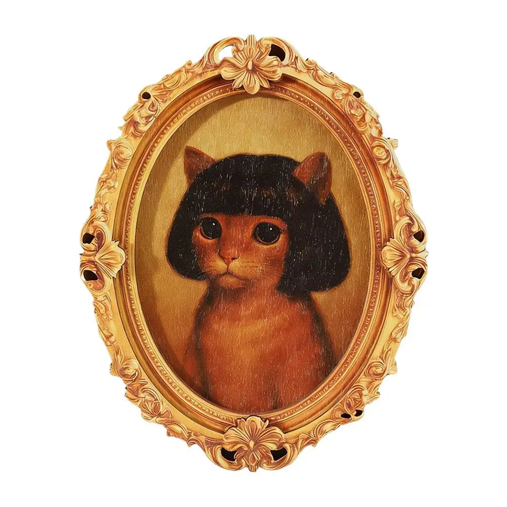 Vintage Wood Oval Photo Frame Fridge Magnet Lovely Wig Cat Pattern Refrigerator Magnetic Sticker Home Kitchen Decoration Quake A