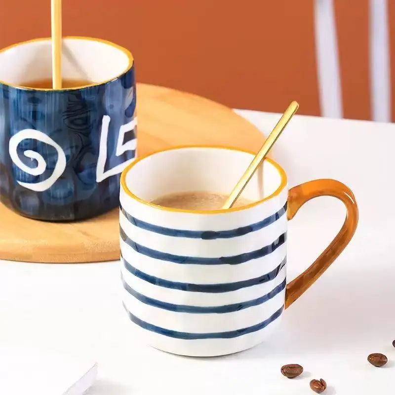 YWDL 400ml Ceramic Coffee Mug Heat-Resistant Breakfast Milk Oats Cup with Handgrip Japanese Style Home Drinkware Gift Quake
