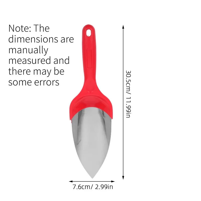 Multipurpose Stainless Steel Shovel Garden Hand Trowel Suitable for Yard Potting Soil Loosening Planting and Home Ice Scooping Quake Red - pointed