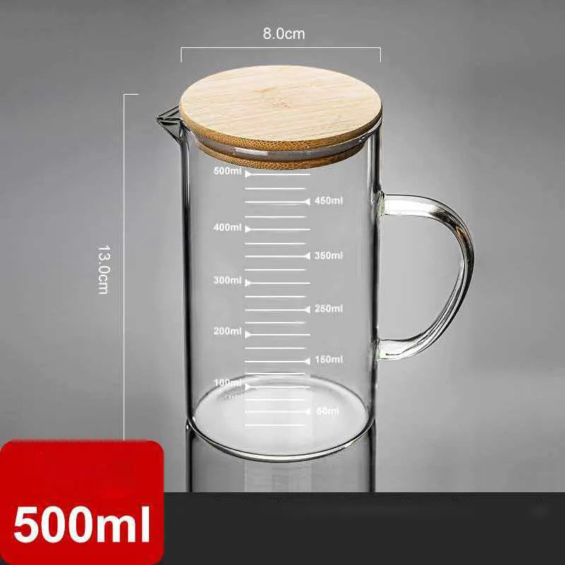 YWDL Food Grade Glass Measuring Cups Kettle Kitchen Milk Tea with Lid and Handle Laboratory Beaker Measuring Mug 250-1000ML Quake 500ml