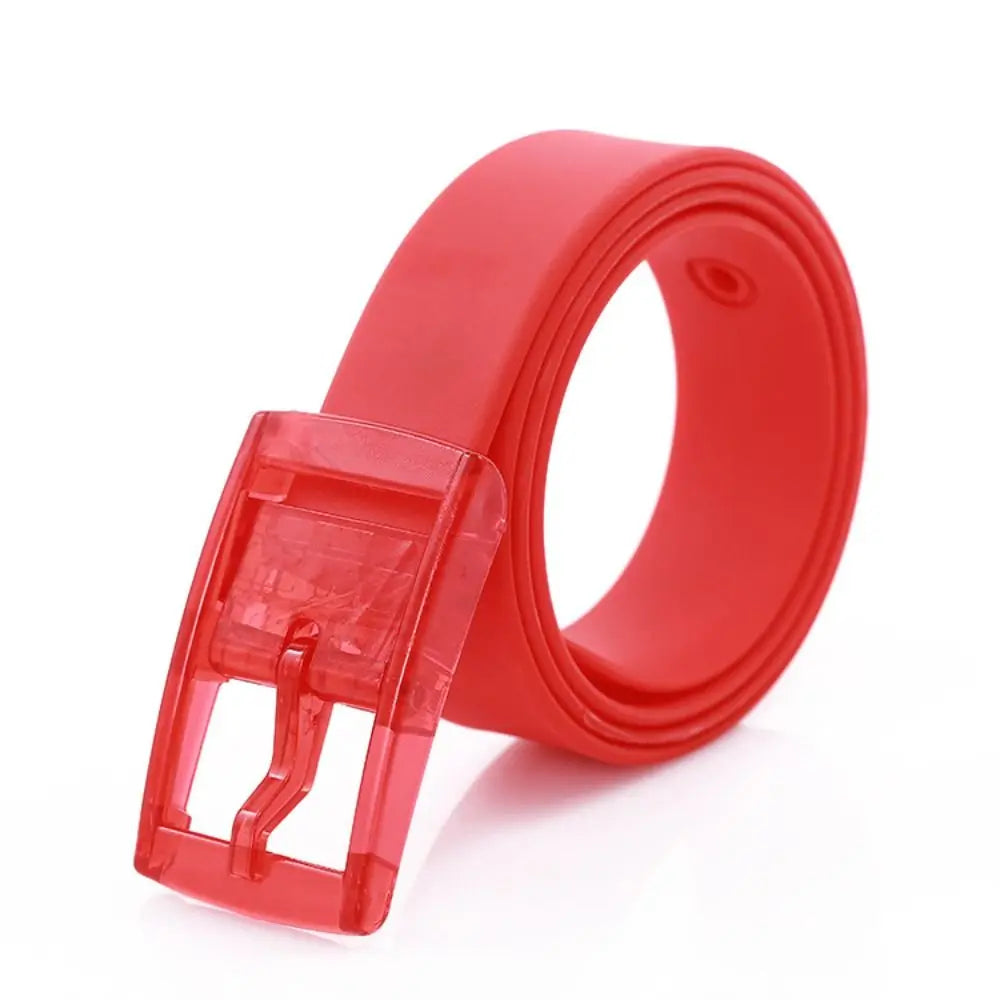 Fashion Luxury Brand Design Silicone Belt Couple Casual Square Pin Buckle Belt Metal Free Waistbands Quake red