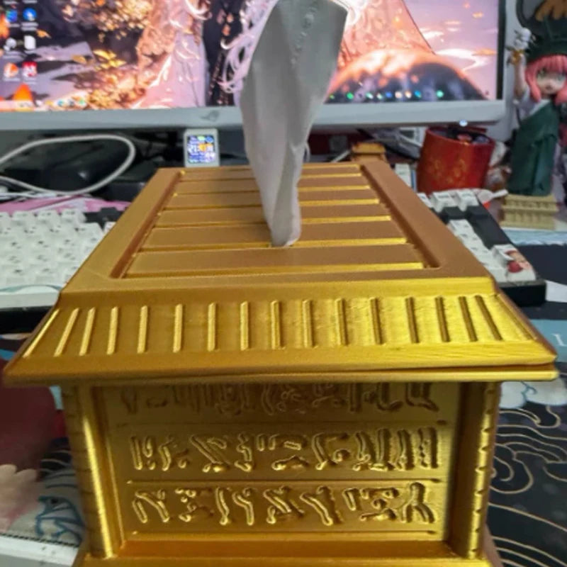 2026 New Yu-Gi-Oh Millennium Stone Tissue Box 3D Printed Golden Sarcophagus Desktop Ornament Storage Holder Creative Gift Toys Quake