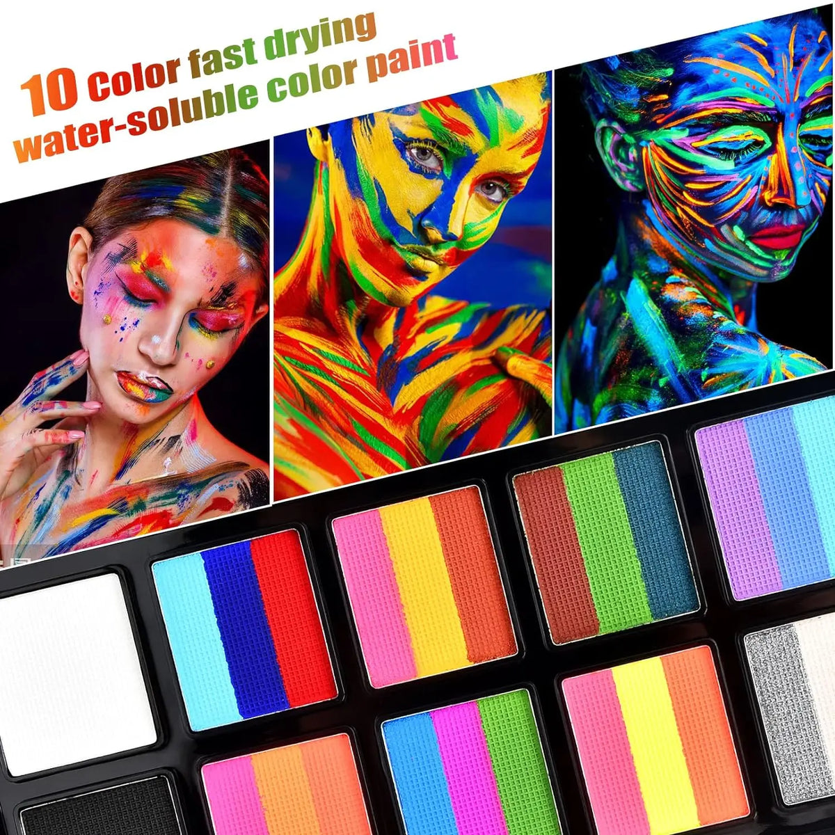 Body Face Painting Kit for Kids Adults,10 Color Face Makeup Palette with Brush,Halloween Carnival Artist Cosplay Art Party Quake