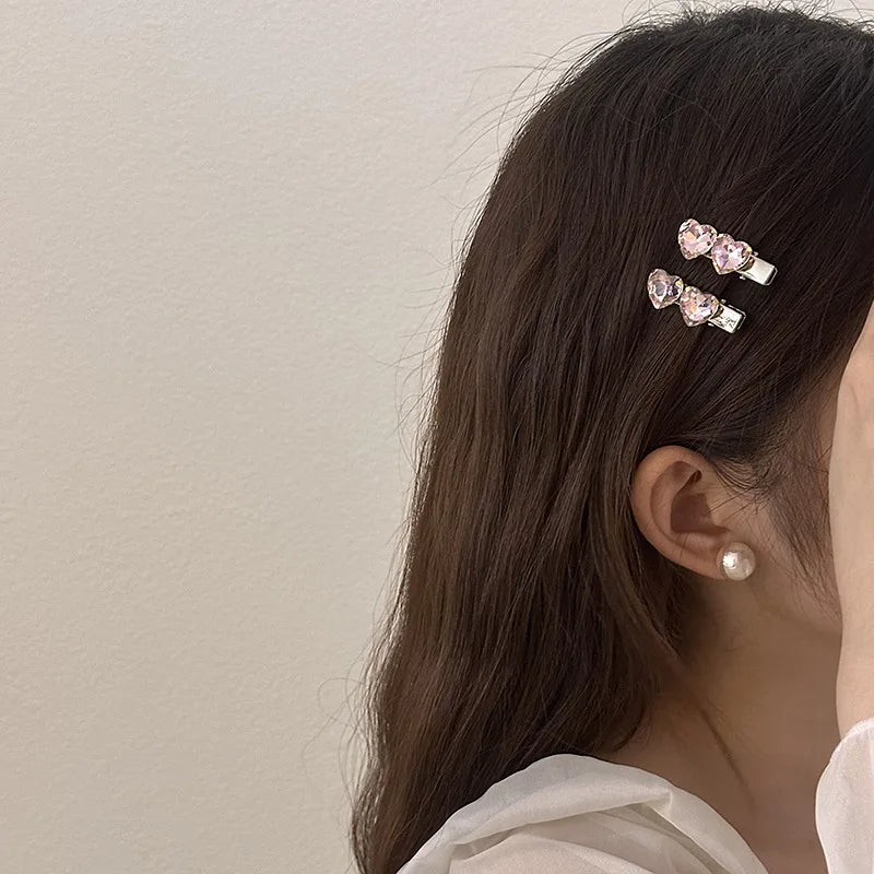 Rhinestone Love Heart Hairpins Y2K Pink Women Girls Sweet Cool Barrettes Women Korean Fashion Hiphop Hair Clip Style Accessories Quake