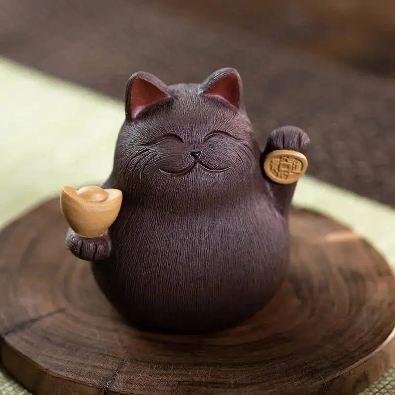 Zisha Tea Pet Cat Ornament Sculpture Zhaocai Cat Tea Pet Tea Mat Accessories Ceramic Tea Pet Quake