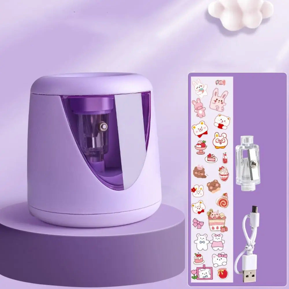 with Decorative Sticker Cartoon Creative Stationery Mechanical Tool Electric Pencil Sharpener Switch Automatic Quake Blue-USB Charging