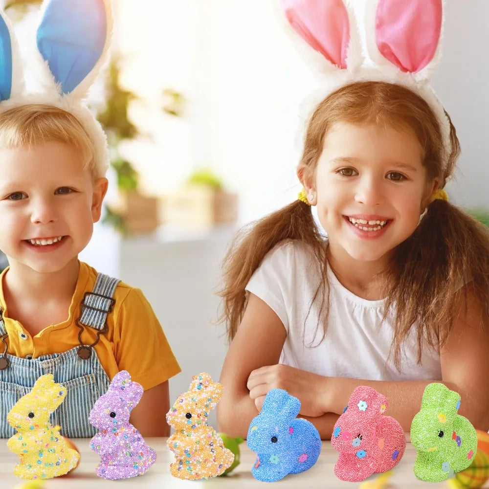 12/6PCS Easter Colorful Foam Sequins Rabbit Mini Bunny Ornament DIY Festive Home Party Decor Happy Easter Decoration Supplies Quake