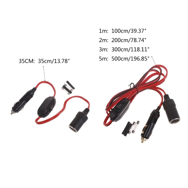 12V 24V Cigarette Lighter Extension Cord with Switches Car Cigarette Lighter Male Plug to Female Socket Extension Cable Quake