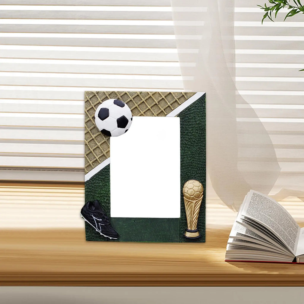 Photo Frame 3D Soccer Design Resin MDF Picture Holder Art Deco Tabletop Display Memorable Keepsake for Dad Mom Men Women Quake
