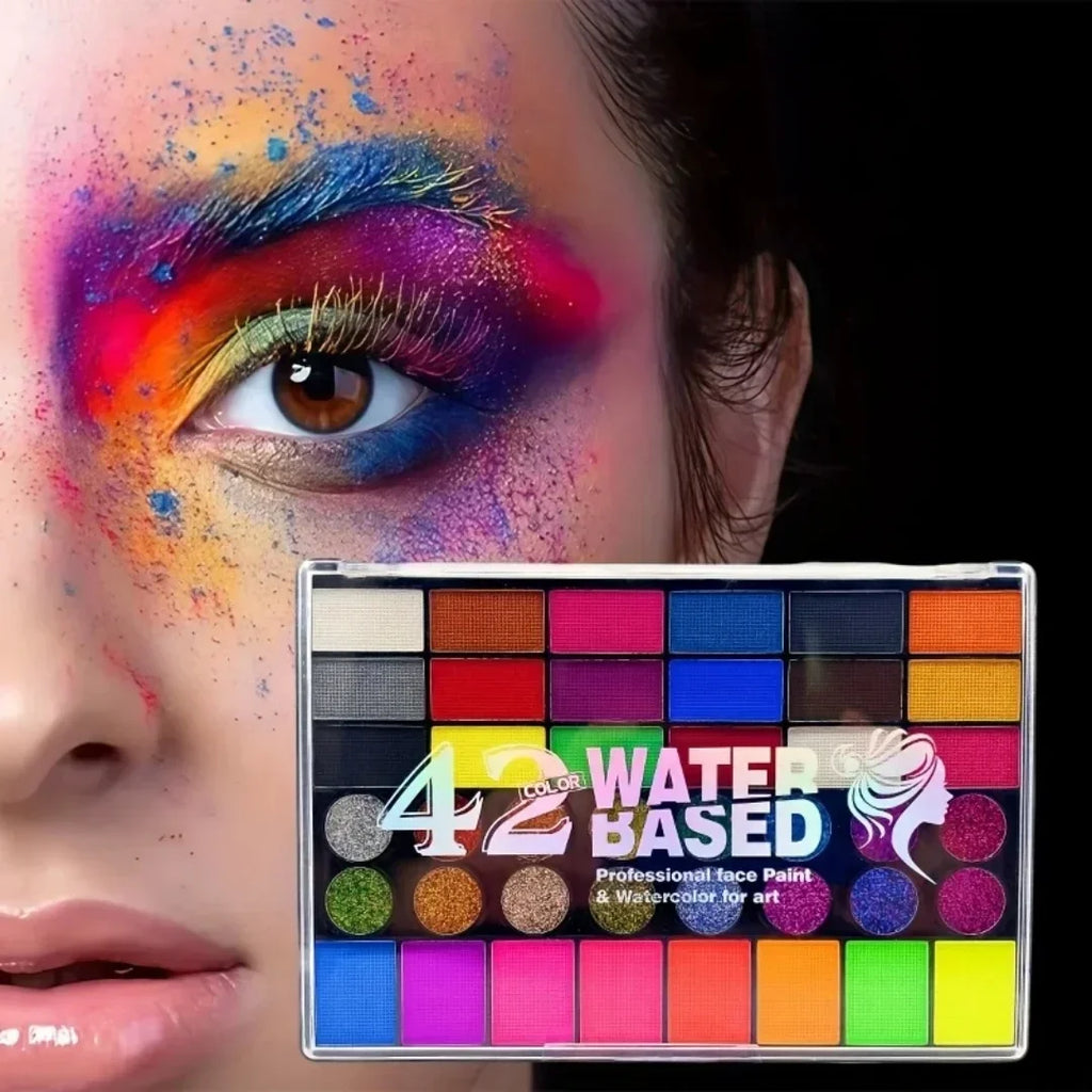 42 Colors UV Neon Face Paint Set Fluorescent Glitter Art Makeup Water Soluble Body Painting for Festivals Halloween Quake