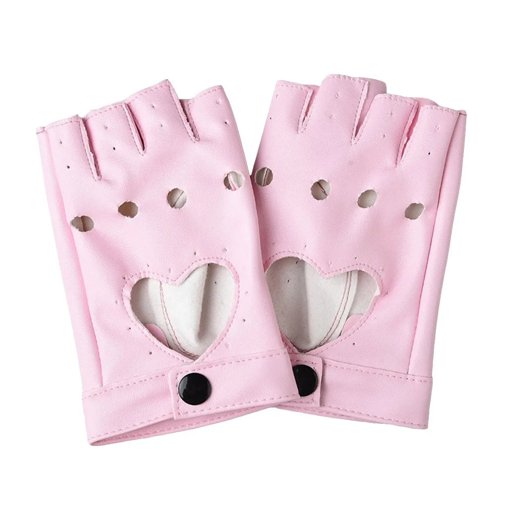 New Fashion PU Leather Fingerless Dance Glove Gothic lolita Jazz Style Driving Dress Performance Mittens Quake Pink