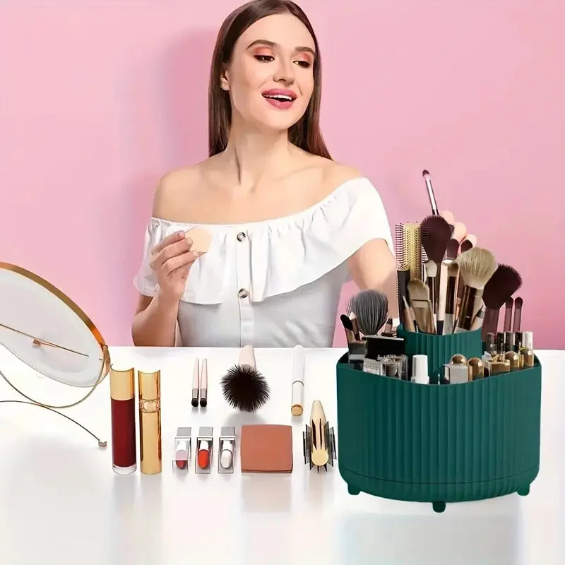 360° Rotating Makeup Brush Holder Cosmetic Brush Holder Large Capacity Lipstick Eyebrow Makeup Brush Holder Jewelry Container Quake