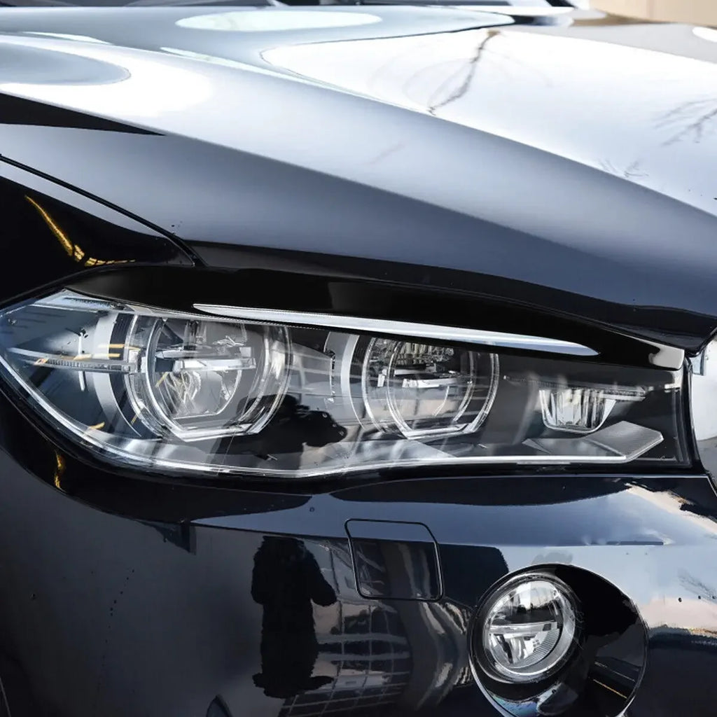 For BMW X5 F15 X6 F16 2014-2018 Gloss Black Carbon Car Front Headlight Eyebrow Eyelid Trim Sticker Cover ABS Decorative Frame Quake