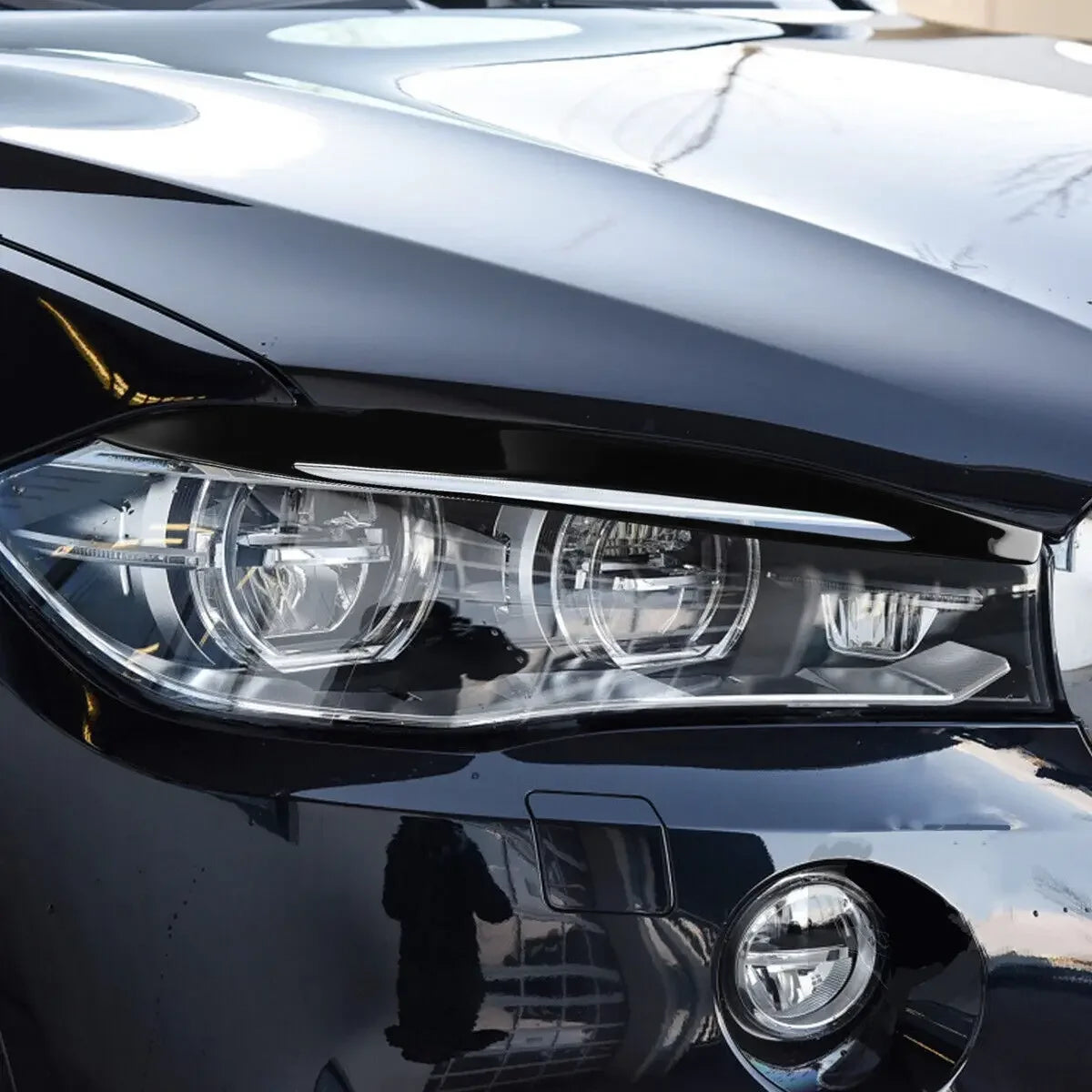 For BMW X5 F15 X6 F16 2014-2018 Gloss Black Carbon Car Front Headlight Eyebrow Eyelid Trim Sticker Cover ABS Decorative Frame Quake