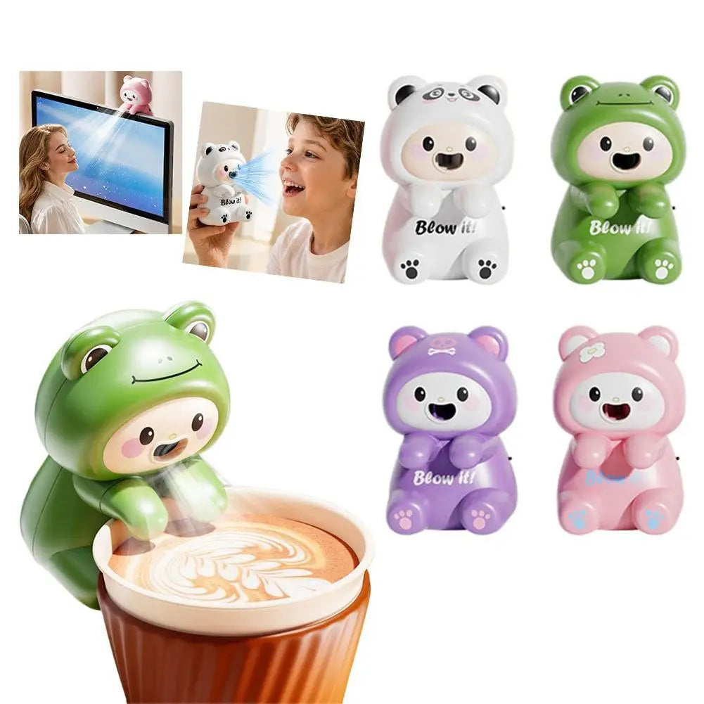 Portable Cup Clip Fan Cartoon Animal Food Cooling Fan with Lanyard for Hot Drinks Porridge Office Desk Home Dining Quake