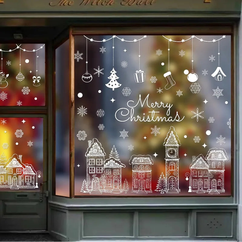 White House Christmas Window Stickers Christmas Snowflakes Shopping Mall Window Decorations Glass Electrostatic Stickers Quake