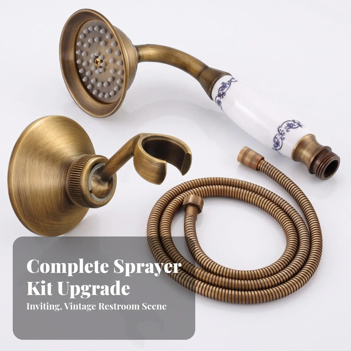 Vintage Toilet Bidet Sprayer Handheld Rinser Antique Bronze with Wall Mounted Holder Flexible Hose for Bathroom Kit Quake