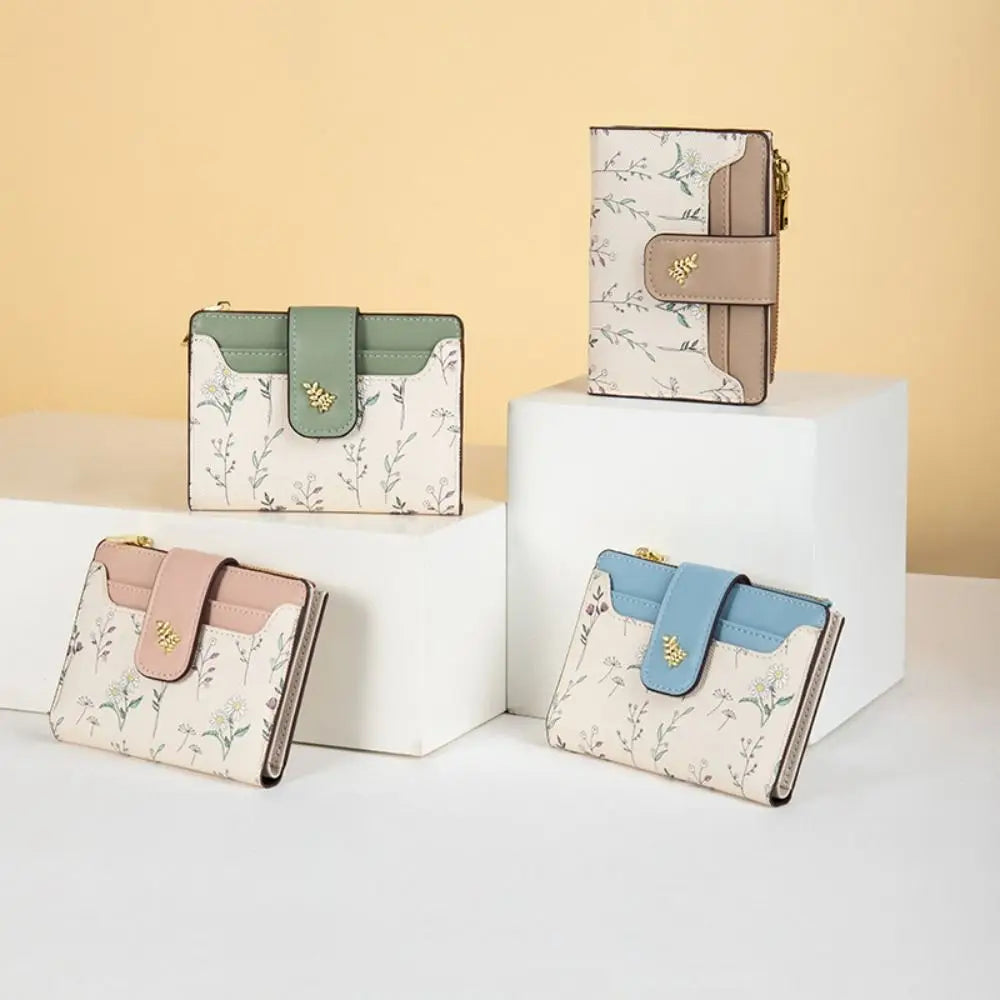 Fashion PU Leather Women Short Wallet Multi-Cards Small Flowers Slim Small Wallet Zipper Hasp Coin Purse Women Quake