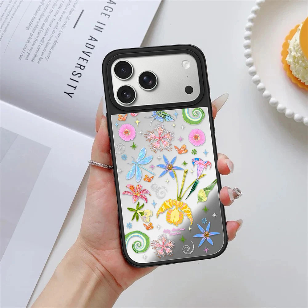 Dragonfly Star Pattern Mirror Surface Magnetic Phone Case Cover for IPhone 13 14 15 16 17 18 Pro Max Case Quake
