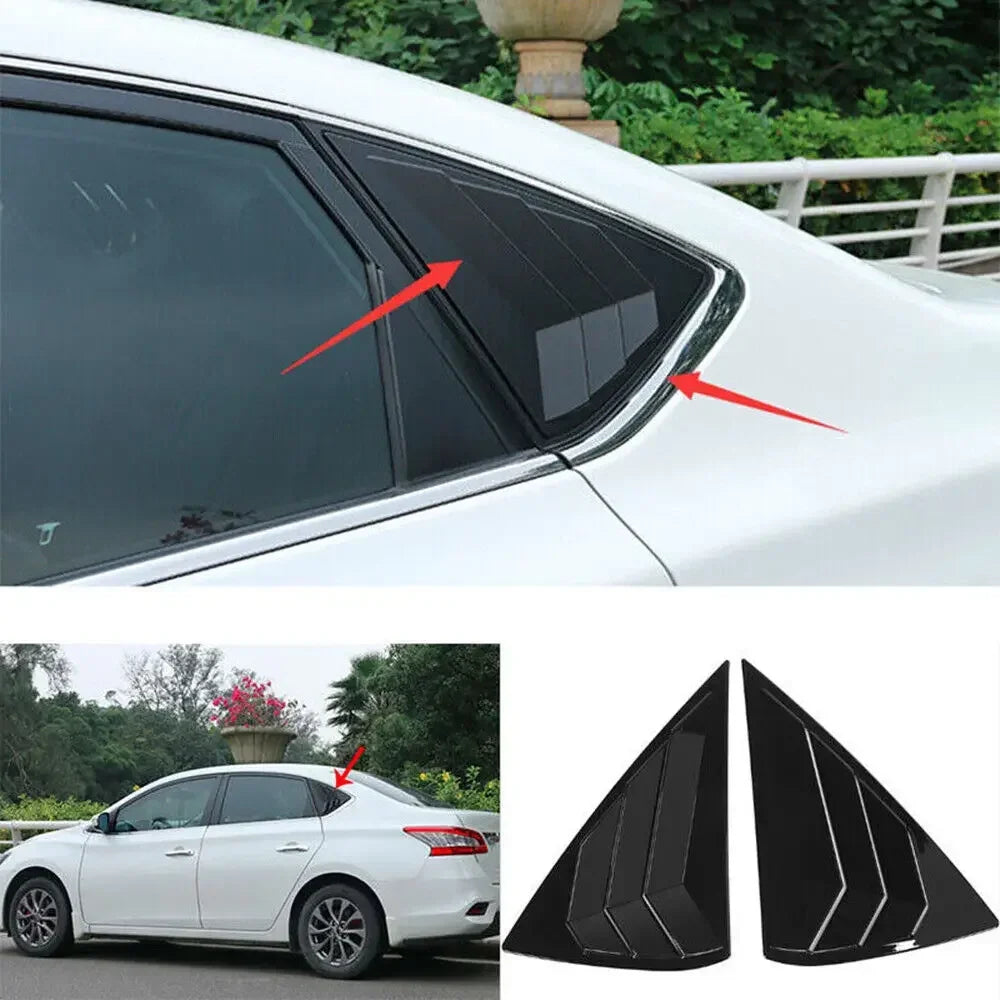 For Nissan Sentra Sedan 2013-2019 Car Rear Louver Window Side Shutter Cover Trim Sticker Vent Scoop ABS Carbon Fiber Gloss Black Quake