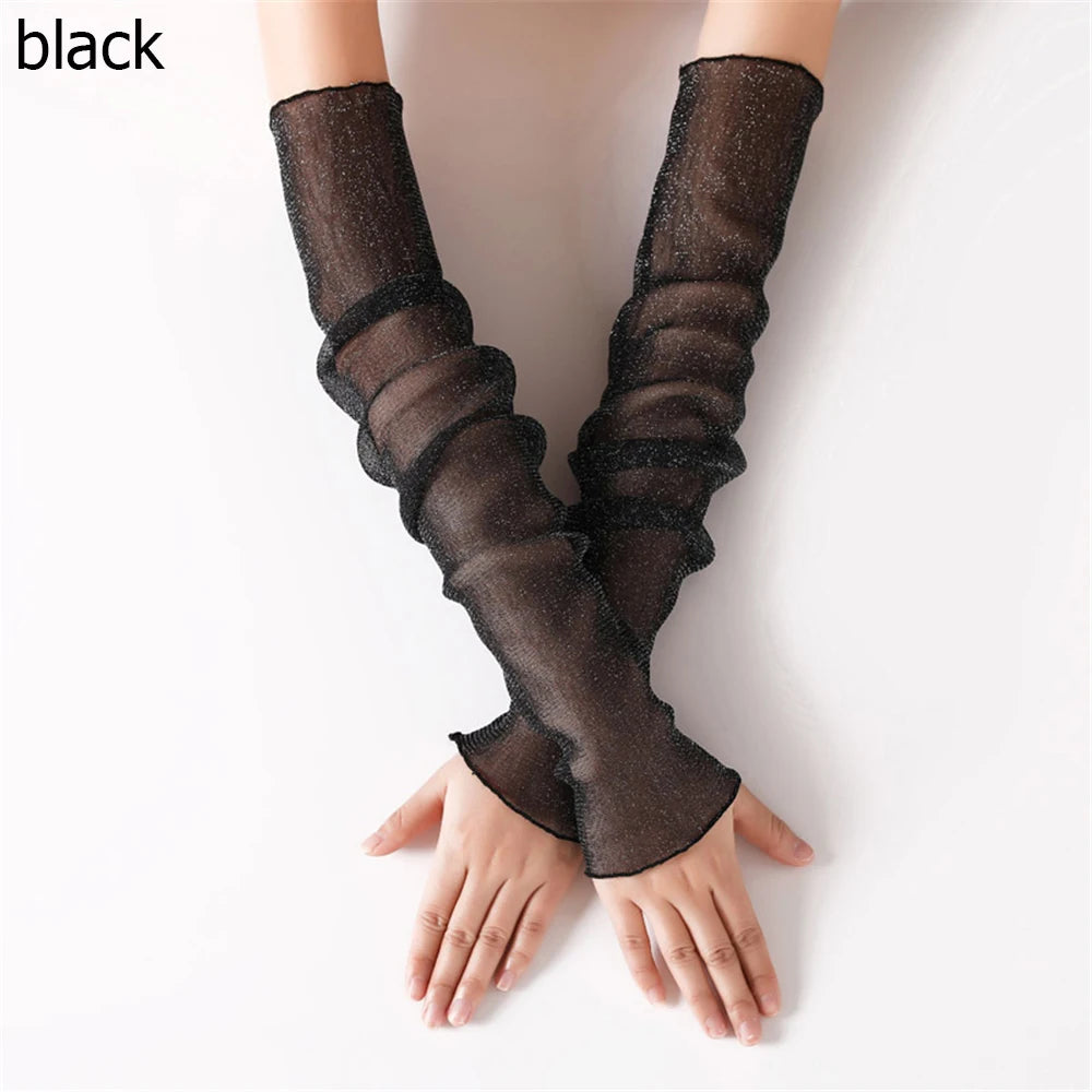 Spring Summer Fashion Sleeves Mesh Lace Thin Long-Sleeved Bike Breathable Cycling Gloves Driving Arm Warmers Sleeves Quake black