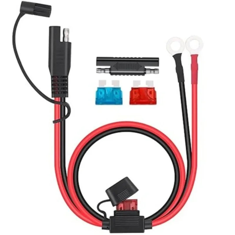 16AWG Terminal Fo Truck SAE Cable Quick Release With Fuse Terminal Double M6 O Connector Battery Charger Extension Adapter Wire Quake 1PCS M6 16AWG 60CM