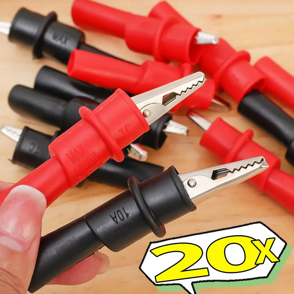 20/2PCS Universal Crocodile Test Clip Red Black Multimeters Test Meter Clip Cable Lead Connector Repair Tester Tool Accessories Quake