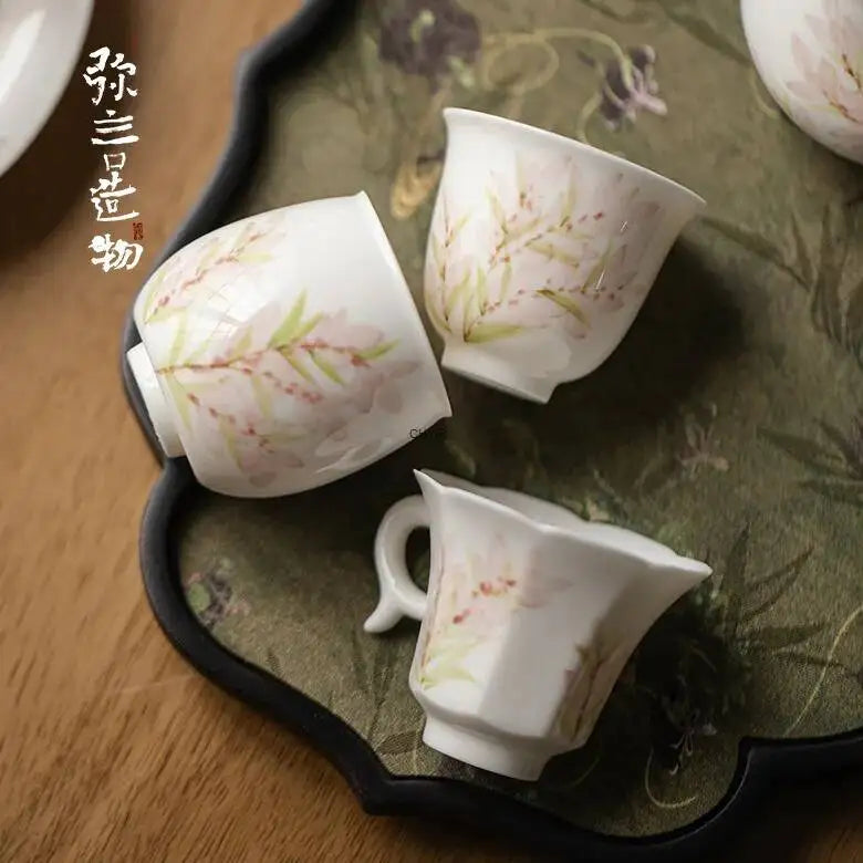 White Porcelain Hand-painted Wisteria Flower Tea Cup Ceramic Tea Cup, Thin-walled Kung Fu TeacupЧайная чашка Quake