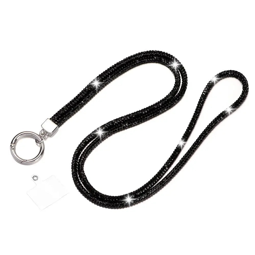 Glitter Rhinestone Phone Lanyard Phone Diamond Crystal Chain Straps Keychain Hanging Anti-lost Rope Quake black