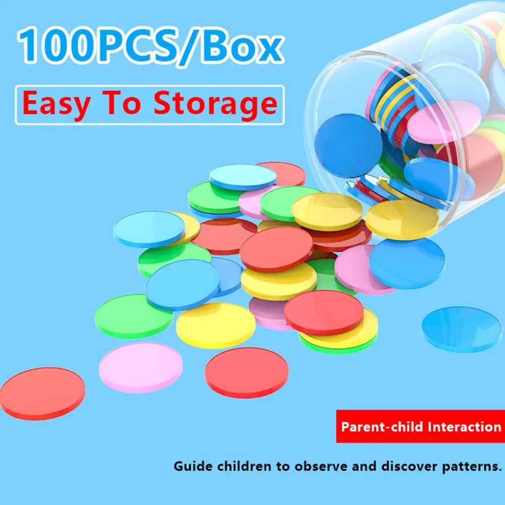 100pcs Plastic Counting Chips Addition Subtraction Operation Board Games Tokens Counting Toy Colored Round Teaching Tool Quake