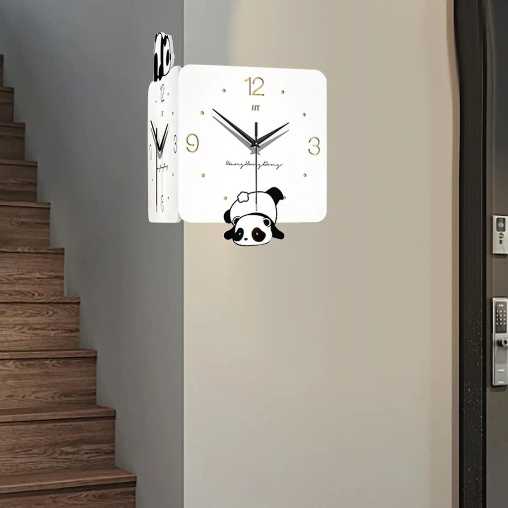 Corner Wall Clock Cute Panda Silent Stylish Decorative Clock Wall Art for Living Room Decoration Office Farmhouse Bathroom Home Quake