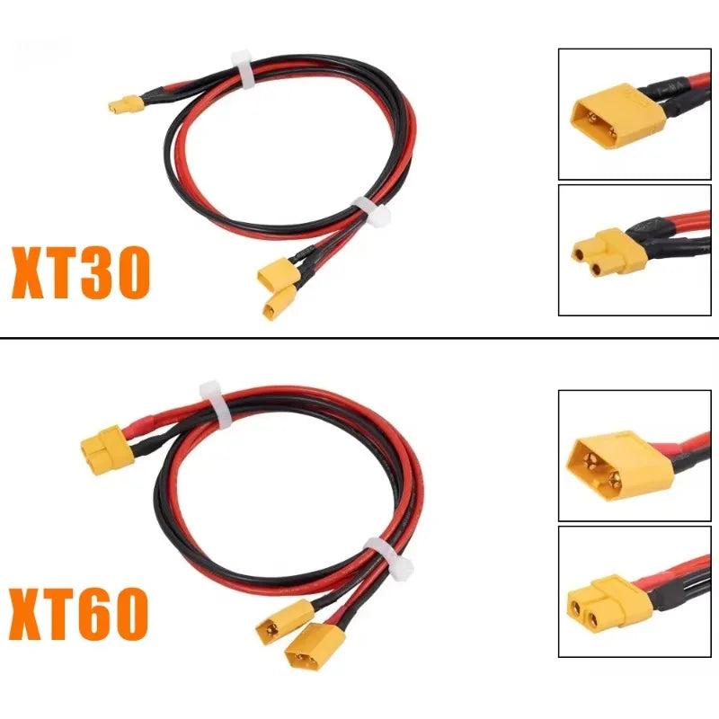 XT30/60/90 1 to 0/1/2/3 Parallel Battery Connector Male/Female Cable Dual Extension Y Splitter Silicone Wire 12AWG for RC ESC Quake