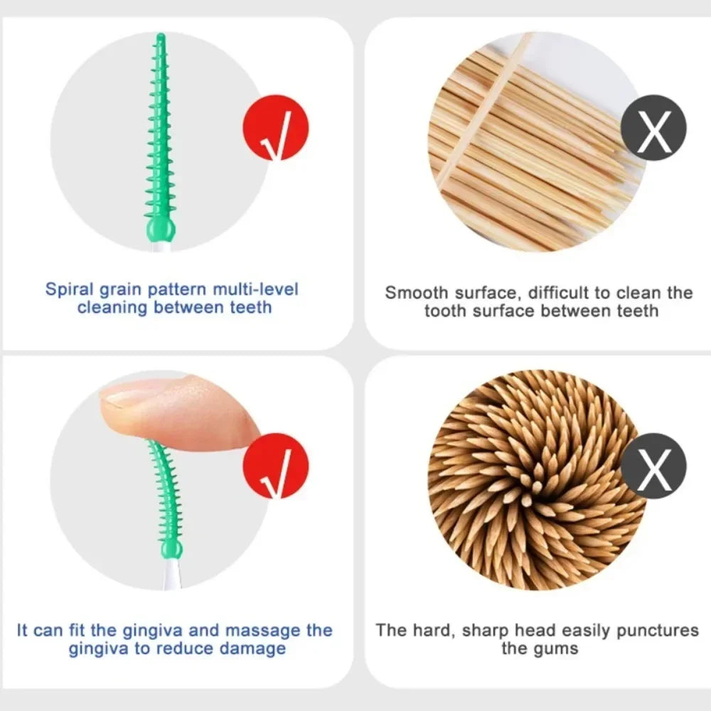 Soft Silicone Dental Toothpicks,Interdental Cleaning Brushes - Portable Oral Hygiene Tool,Gum Massage,Plaque&Food Debris Removal Quake