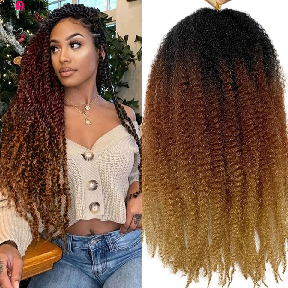 Yeaful 18 Inch Synthetic Marley Twist Braiding Hair Red Black Brown Ginger Bug Blonde #4 Pre Looped Marley Twists Crochet Hair Quake 1B 30 27 Color 18inches 3Pcs/Lot