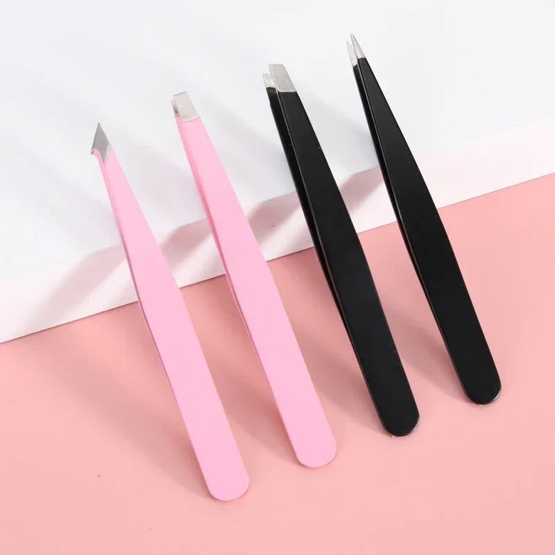 Eyebrow Tweezer Hair Beauty Fine Hairs Pink 2/4Pcs High-QualityPuller Stainless Steel Slanted Brow Clips Removal Makeup Tools Quake