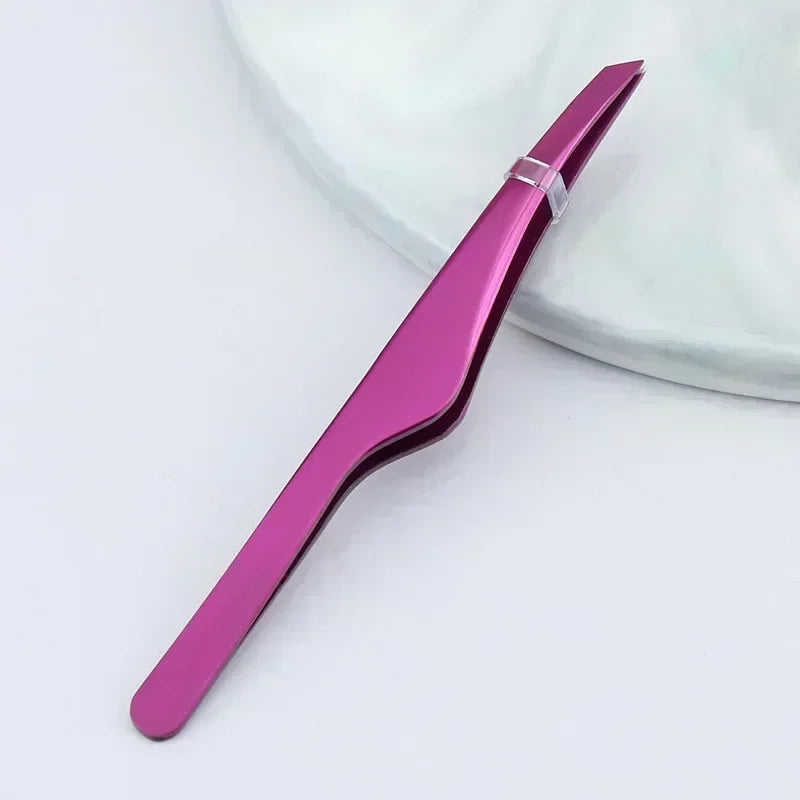 Gold Silver Black Stainless Steel Hair Removal Tweezers Eyebrow Tweezers Slant Tip Makeup Tools Point Tip Flat Tip Rose Cosmetic Quake M385 Rose red