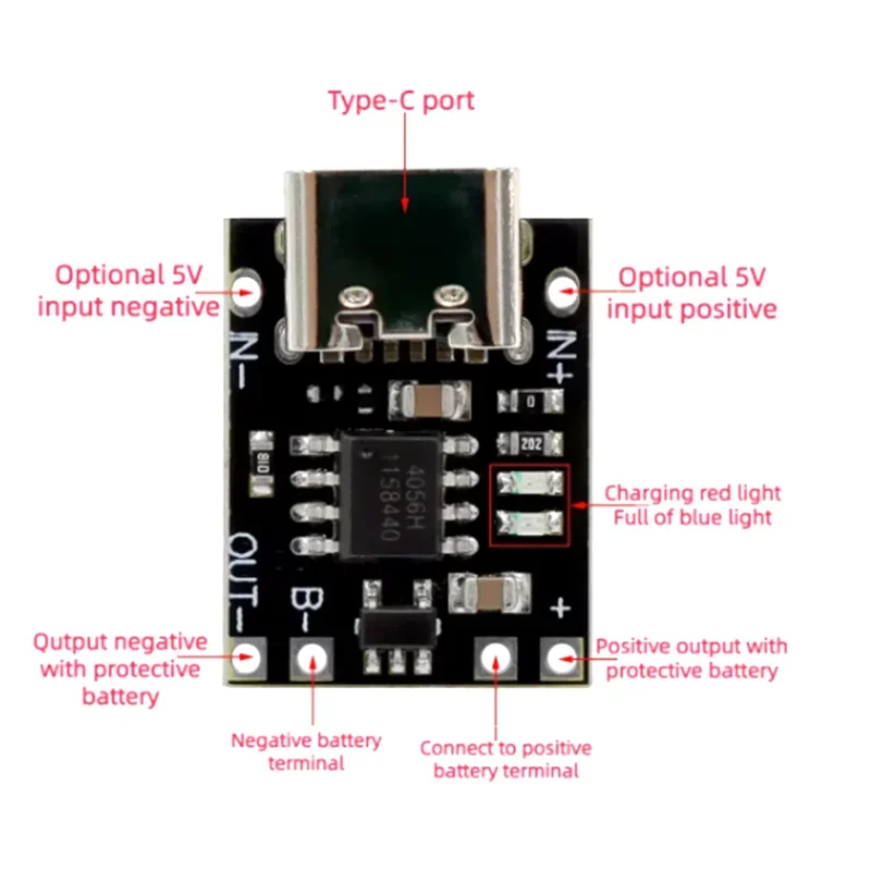 Type-C USB Ultra-Small Lithium Battery Charging Panel 1A Ternary Lithium Battery 3.7V 4.2V Charger Module With Protection Board Quake 5pcs