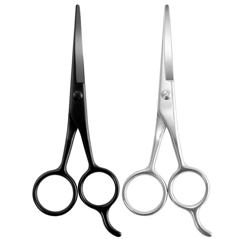 Stainless Steel Barber Cutting Scissors Professional Black Straight Handle Hair Clippers Beard Trimming Round Head Flat Scissors Quake