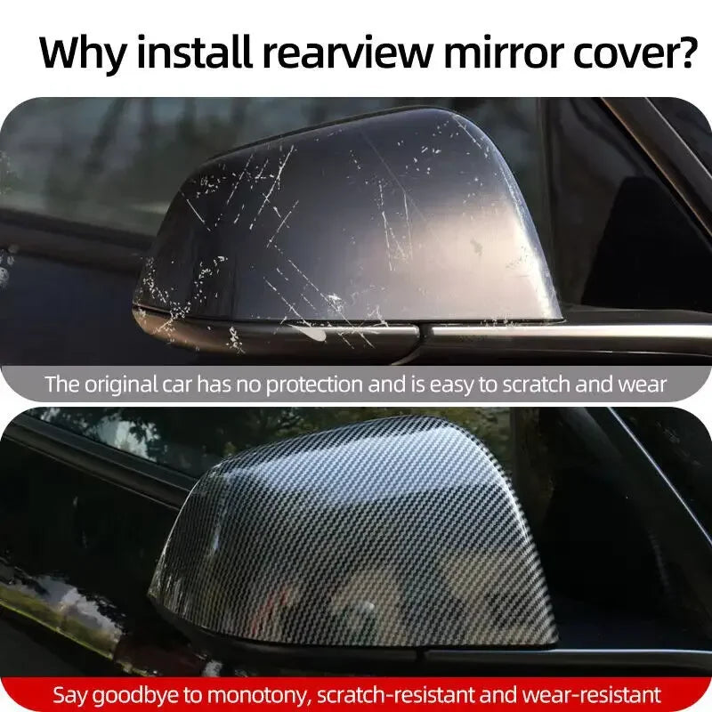 For Tesla Model 3 Y 2017-2023 Car Sticker Rearview Side Mirror Cover Wing Cap Exterior Door Rear View Case Trim Carbon Fiber ABS Quake