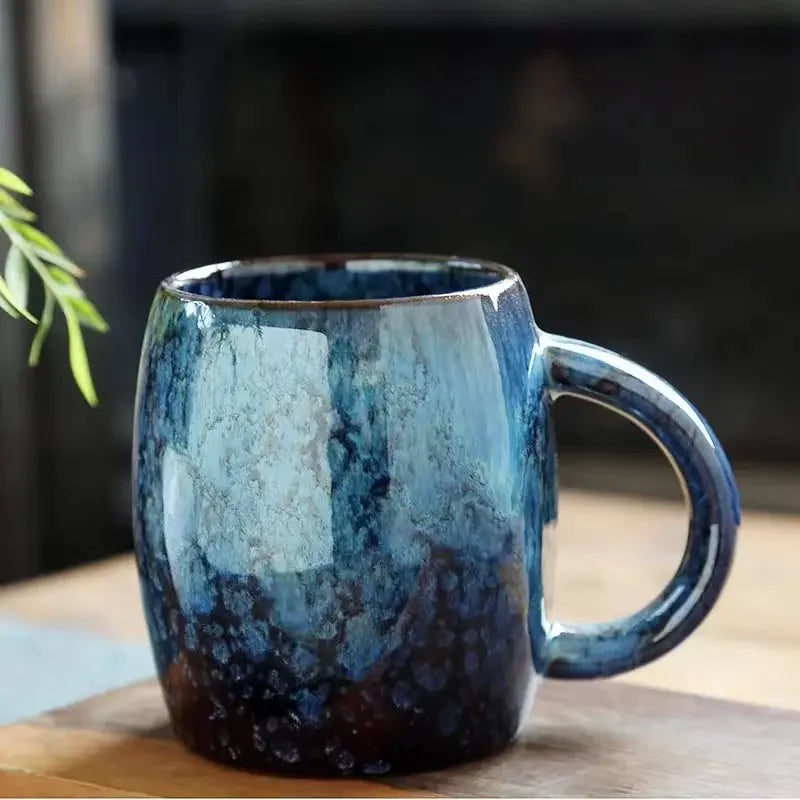 Creative and Personalized Mug Large Capacity Simple Ceramic Men's and Women's Couple Japanese Style Coffee Cup Quake Brown blue 400ML 401-500ml