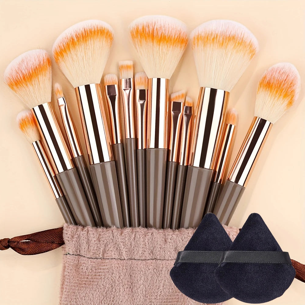 Makeup Brushes Set 13Pcs Premium Synthetic Brush Foundation Powder Blending Concealer Eyeshadow Blush Cosmetics Brushes Travel Quake TRICOLOR with bag