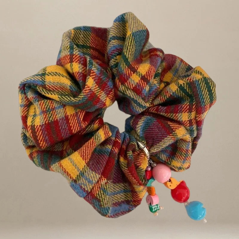 Cartoon Bear Hair Scrunchies Rainbow Plaid Funny Sweet Kawaii Hairbands Headwear Fashion Versatile Hair Styling Accessories New Quake