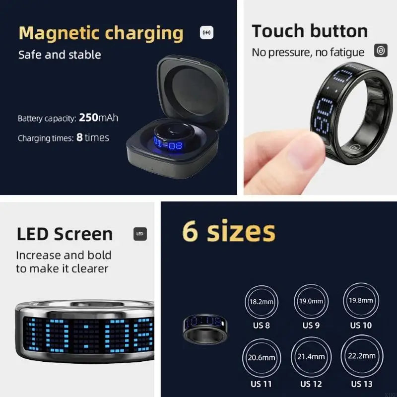 Phone App Counter Rings Wearable with Digital Display, Prayer Count, Wellness Data and Charging Case Access Form Daily K1KF Quake